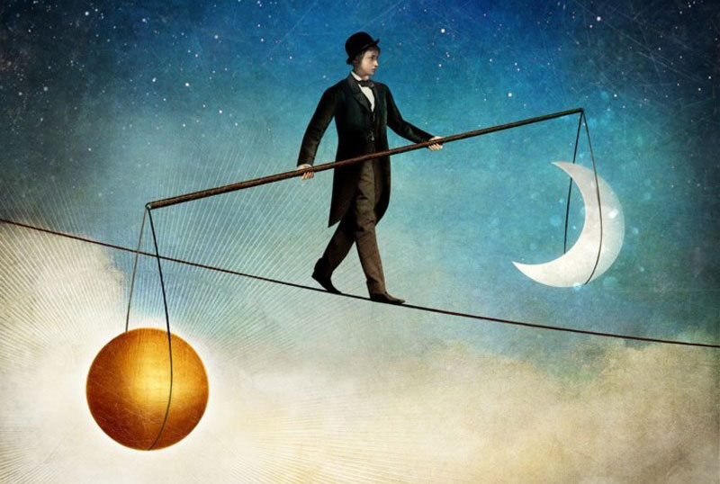 Simbolo astratto di equilibrio tra diritto e psicologia